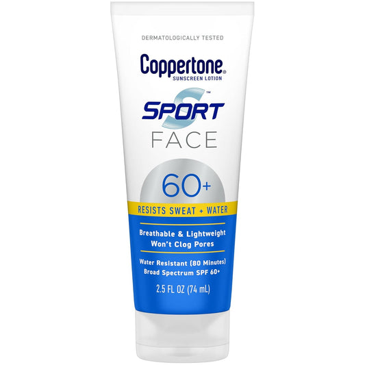 Coppertone Sport Face Sunscreen Lotion SPF 60+, Water Resistant Sunscreen with Broad Spectrum SPF 60+, Lightweight and Breathable, 2.5 Fl Oz Tube