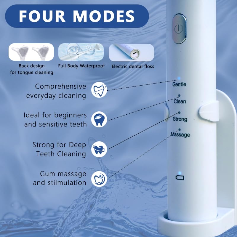 Electric Dental Flosser - 4 Speed Rechargeable Ultrasonic Electric Flossing with 50 Replacement Heads, Portable Teeth Cleaning Tool for Gentle Gum Care & Tongue Cleaning,Fit Men & Women