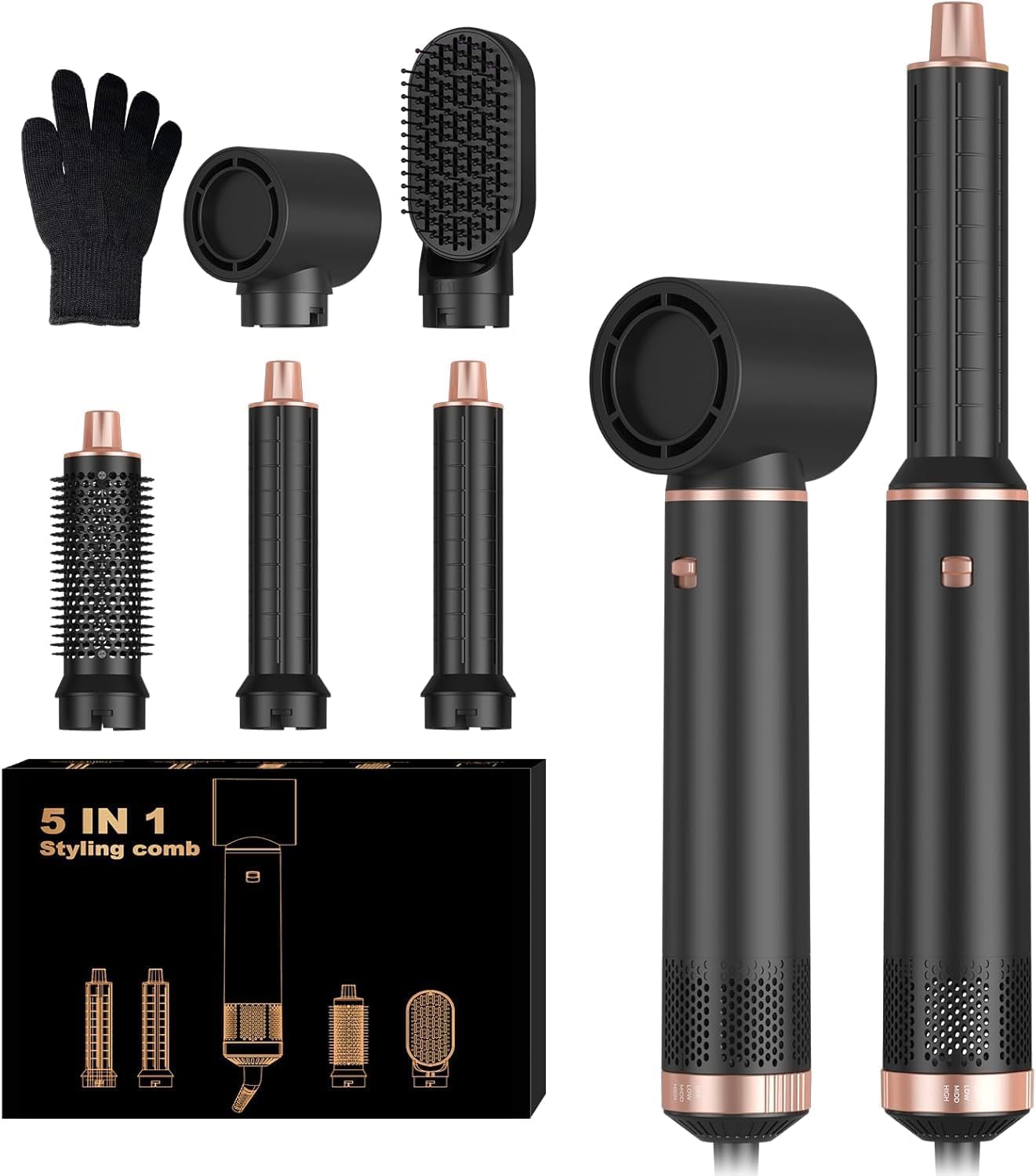 5 in 1 Hair Dryer Brush Set, Negative Ion Blow Dryer Brush Upgrade Hot Air Brush Air Styler Curling Wrap Air Curler, Curling Iron Hair Styling Tools As A Gift for Straight/Curl/Drying/Smoothing
