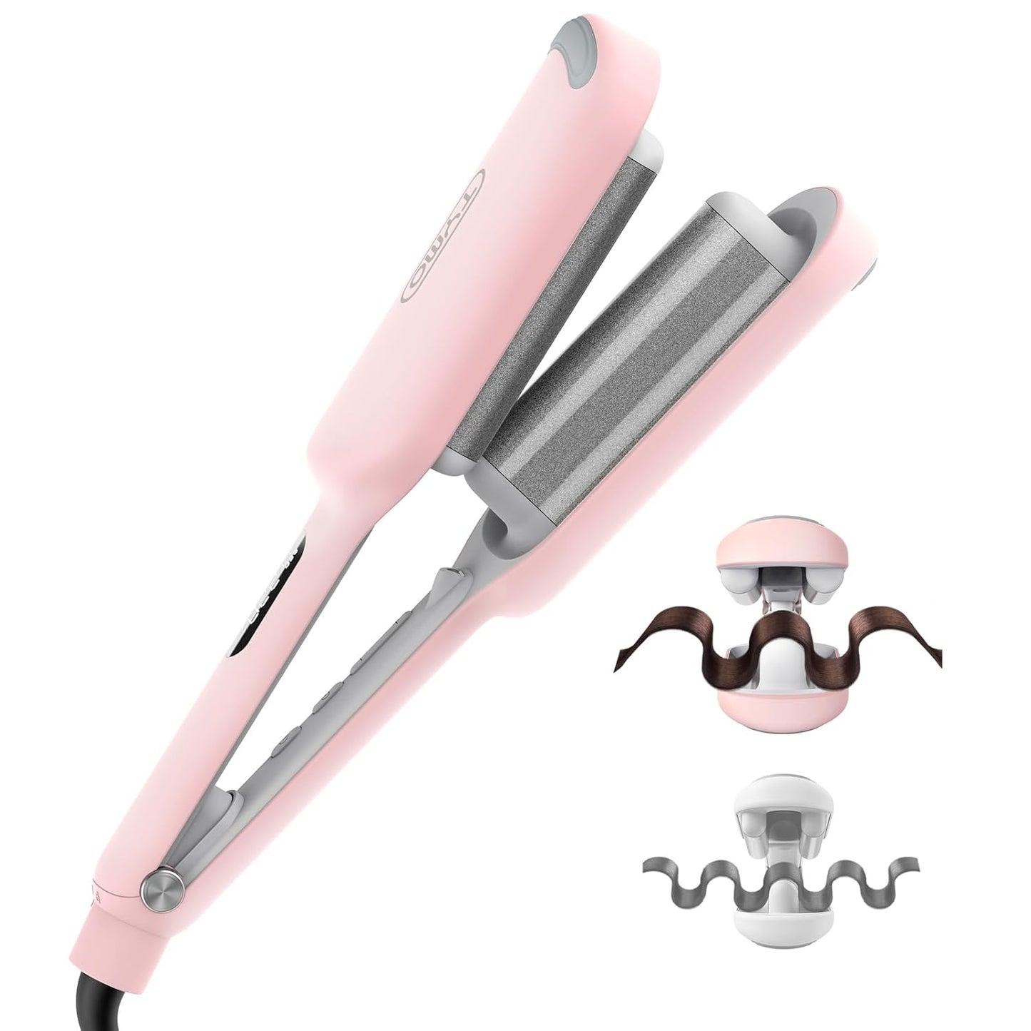 Curling Iron Hair Crimper Waver - TYMO ROVY Beach Waves Curling Wand, Ionic Deep Waver Hair Curler Tool with Ceramic 3 Barrel for Women, Dual Voltage, Anti-Scald, Easy to Use, Pink, 1.25 Inch