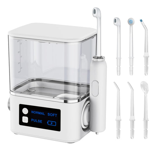 Water-Flosser-Teeth-Cleaner MAKJUNS Water Tank Dental Flosser with 10 Pressure Settings and 6 Tips IPX7 Waterproof(White)