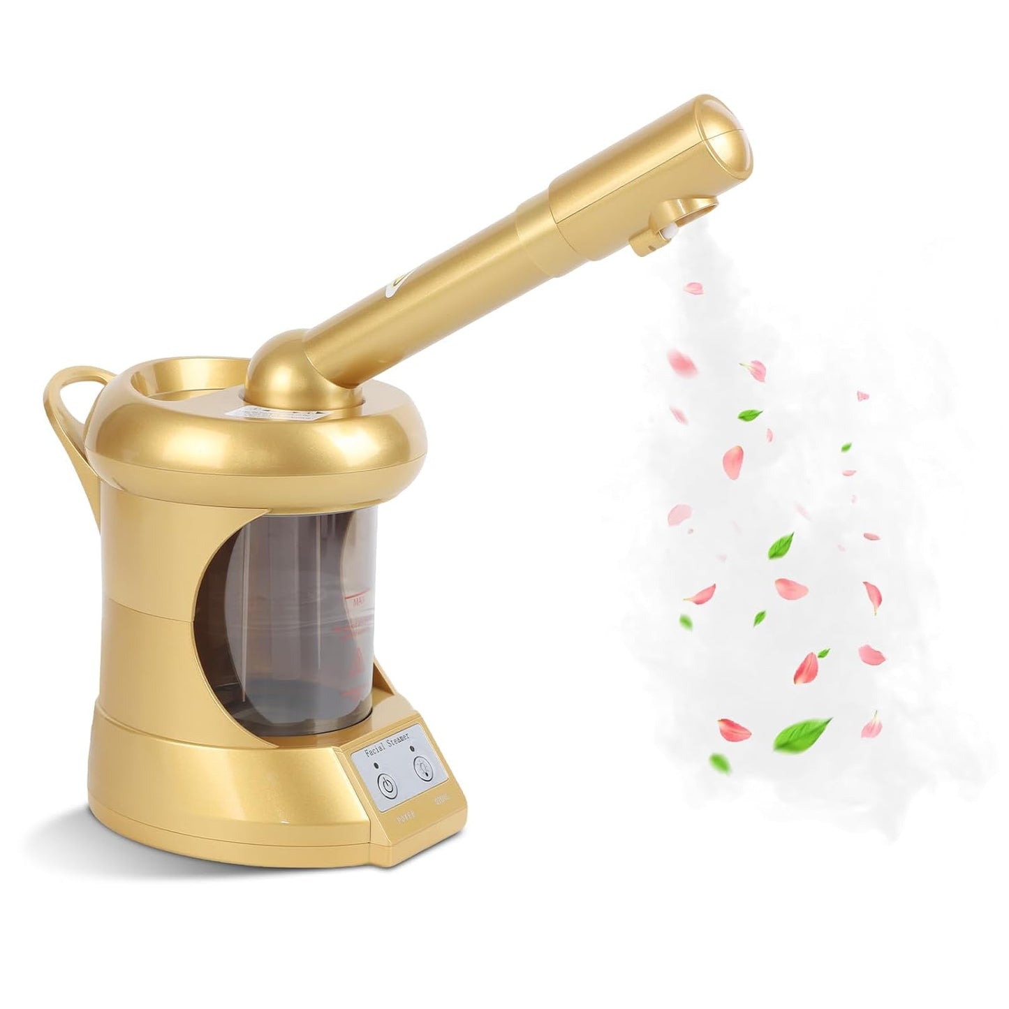 Facial Steamer, Nano Ionic Face Steamer with Extendable Arm for Deep Cleaning and Hydration, 360°Rotating Nozzle Face Humidifier, Portable Ozone Steamer for Beauty, Spa and Home Use（Golden）