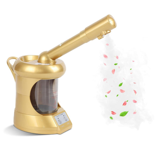 Facial Steamer, Nano Ionic Face Steamer with Extendable Arm for Deep Cleaning and Hydration, 360°Rotating Nozzle Face Humidifier, Portable Ozone Steamer for Beauty, Spa and Home Use（Golden）