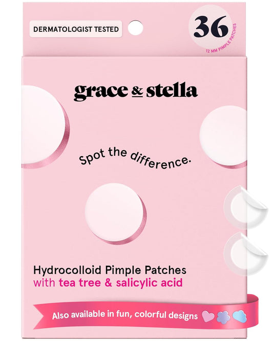 grace & stella Award Winning Pore Strip - Pimple Patches for Face - Hydrocolloid Acne Patches for Shrinking Zits, Breakouts - Spot Stickers - Dermatologist-Tested, Vegan (Invisible, 36 Count)