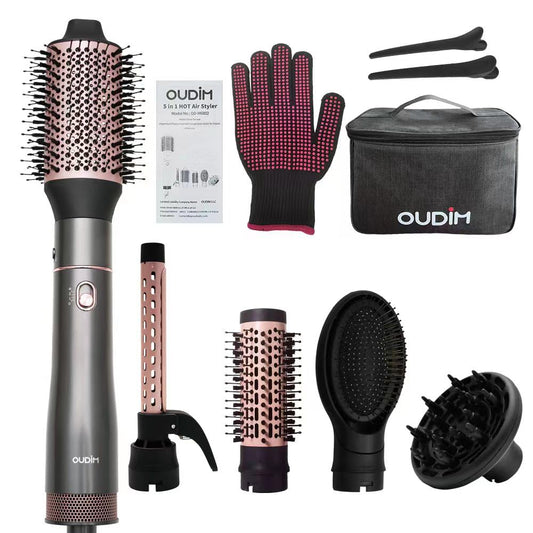 5 in 1 Negative Ion Hair Dryer Brush Blow Dryer Brush Set, Hot Air Styler with Multiple Lengths Suitable for Variable Needs for Hair Curling, 3 Temperature and Wind Settings, Travel Bag Easy to Carry