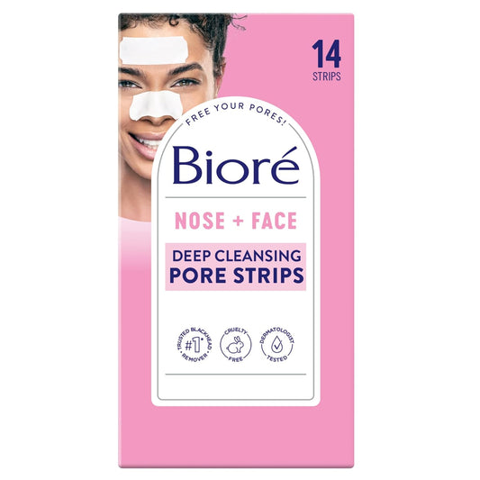 Bioré Nose+Face Blackhead Remover Strips, Deep Cleansing Strips for Nose, Chin, or Forehead, Instant Blackhead Removal and Pore Unclogging, Oil-free, Non-Comedogenic Use, 14 Count