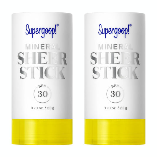 Supergoop! Mineral Sheer Stick SPF 30 Sunscreen - Mineral, Broad Spectrum Sunscreen for Face & Body - Helps Filter Blue Light - Natural Finish - For All Skin Types - 0.7 fl oz, Pack of 2