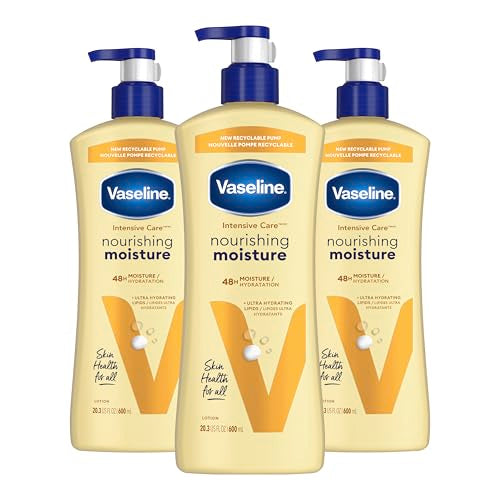 Vaseline Intensive Care Nourishing Moisture Body Lotion 3 Pk Made with Ultra-Hydrating Lipids + Pure Oat Extract for Dry Skin, for Nourished, Healthy-Looking Skin 20.3 oz