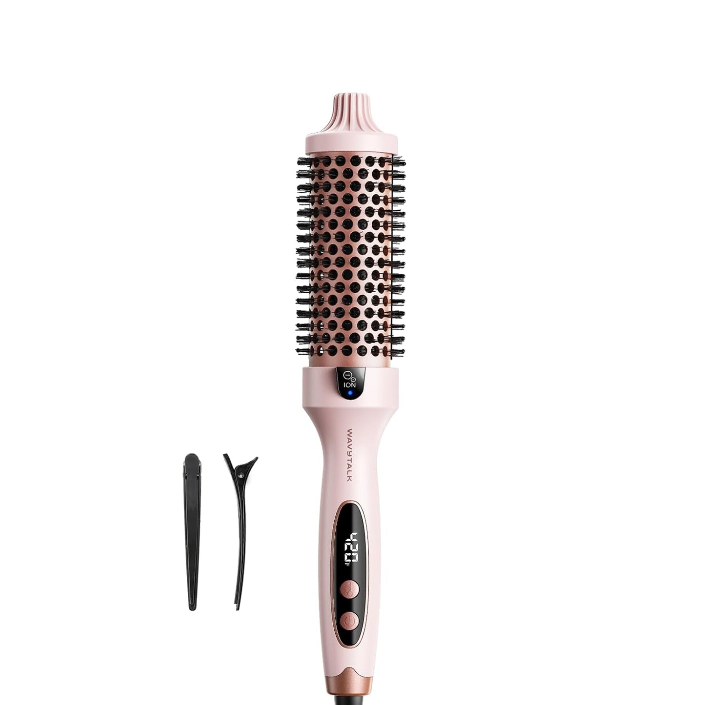Wavytalk Thermal Brush, Blowout Boost 1.5 inch Heated Round Brush for Blowout Look, Dual Voltage, Pink, Sakura, Tourmaline Ceramic, Negative Ion Technology, 5 Temperature Settings, Less Damage