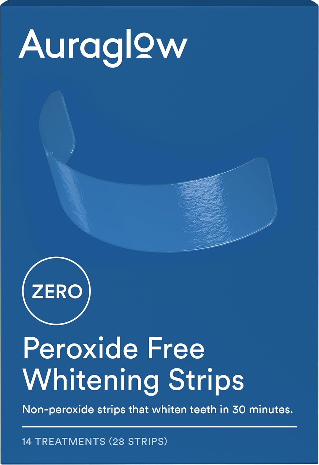 Auraglow Teeth Whitening Strips, Peroxide Free, 14 Treatments, Whitens Teeth Without Sensitivity, Natural Whitening Strips, Removes Years of Stains, Enamel Safe Teeth Whitener, 28 Strips, Mint