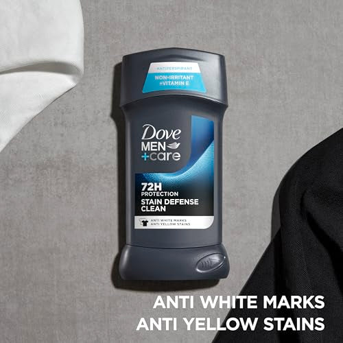 Dove Men+Care Deodorant Stick 4 Count Stain Defense Clean for Men, Anti-white Marks & Anti-yellow Stains with 72-hour Sweat and Odor Protection 2.7 oz