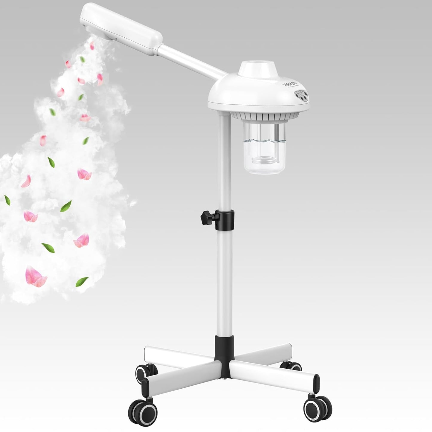 TASALON Professional Facial Steamer on Wheels, Hot Ozone Face Steamer for Facial, Esthetician Steamer for Salon Beauty and Spa, Mist Face Steamer for Facial Deep Cleaning Skin Care Equipment- White
