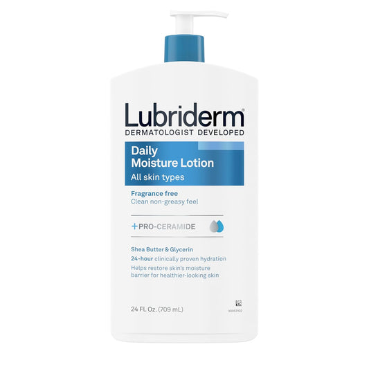 Lubriderm Fragrance Free Daily Moisture Lotion + Pro-Ceramide, Shea Butter & Glycerin, Face, Hand & Body Lotion for Sensitive Skin, Hydrating Lotion for Healthier-Looking Skin, 24 fl. oz