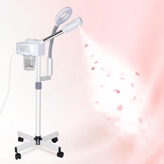 2 in 1 Facial Steamer 5X Magnifying Lamp - Hot Ozone Spa Machine, Mist Face Salon Beauty Skin Care Equipment