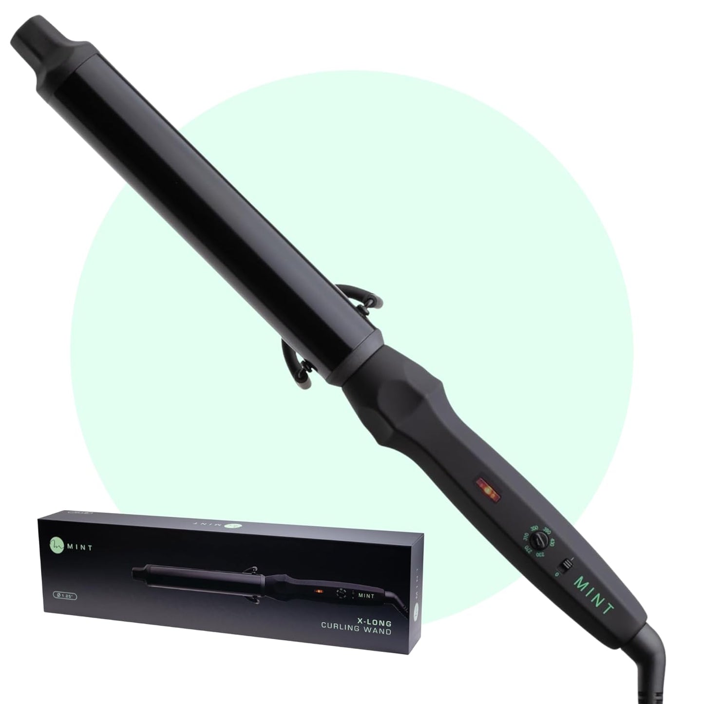 MINT Professional Clamp-Free Curling Wand 1 1/4 Inch for Long Hair | Extra Long Curl Wand with 4-Heater Ionic Ceramic Barrel | Best Curling Wands | Adjustable 230-430°F | Worldwide Dual Voltage