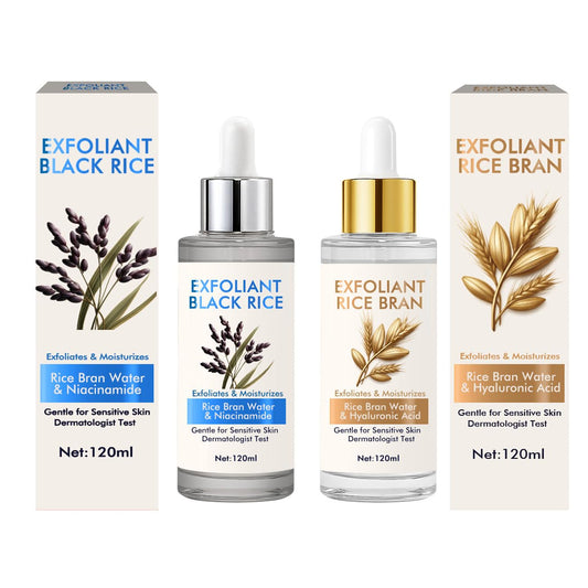 2Pcs Rice Exfoliating Ampoule Set, Black and White Rice Peeling Ampoule, Gentle Peel + Pore Minimizing & Deep Hydration, Pore Exfoliant for All Skin Types, 4 Fl Oz (Pack of 2)