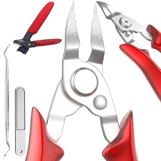 Ingrown Toenail Clippers (Upgrade), Steel Nail Clippers for Professional Podiatrist, Unique Long Handle Curved Blade Tool for Thick & Ingrown Nails, Suitable for Men, Women and Elderly (red)