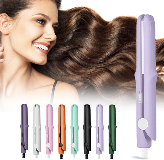 2026 New Mini Curling Iron for Short Hair, 2 in 1 Mini Curling Wand & Flat Iron Hair Straightener, Dual-Purpose Curling Iron, Portable Travel Curling Wand Hair Straightener (Light Purple)
