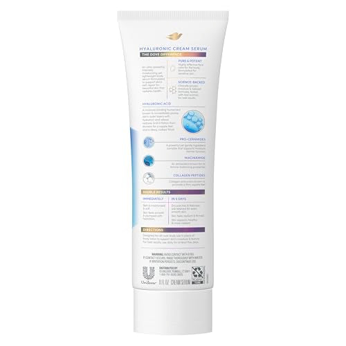 Dove Cream Serum Hyaluronic + Hydration for Extra Dry, Flaky Skin, with Pro-Ceramides, Niacinamide and Collagen Peptides Lotion, 8 oz