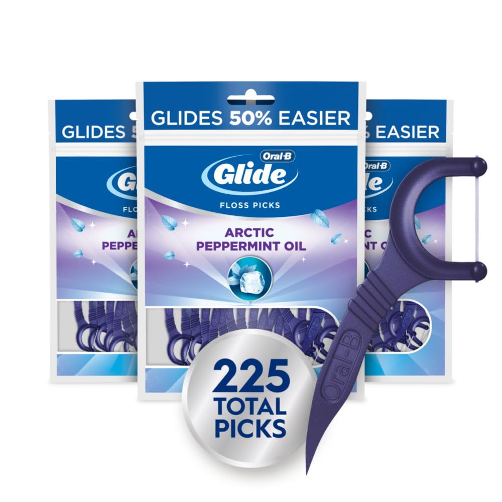 Oral-B Glide Peppermint Dental Floss Picks with Arctic Peppermint Oil Flavor, 75 Count, Pack of 3