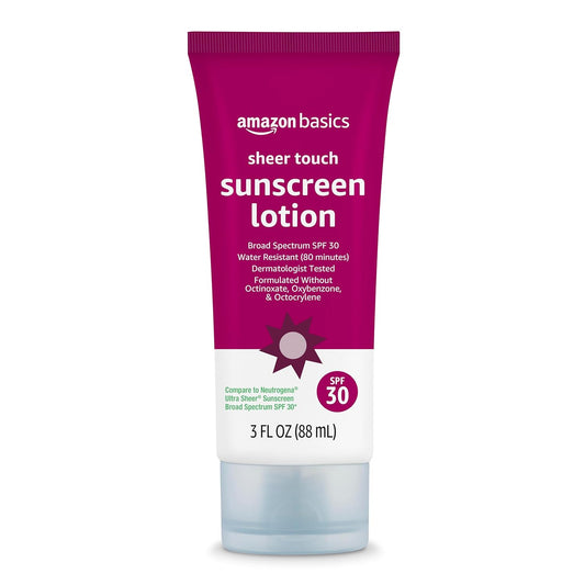 Amazon Basics Sheer Face Sunscreen SPF 30, UVA/UVB Protection, Water Resistant (80min), Formulated without Octinoxate & Oxybenzone, 3 fl oz (Pack of 1) (Previously Solimo)