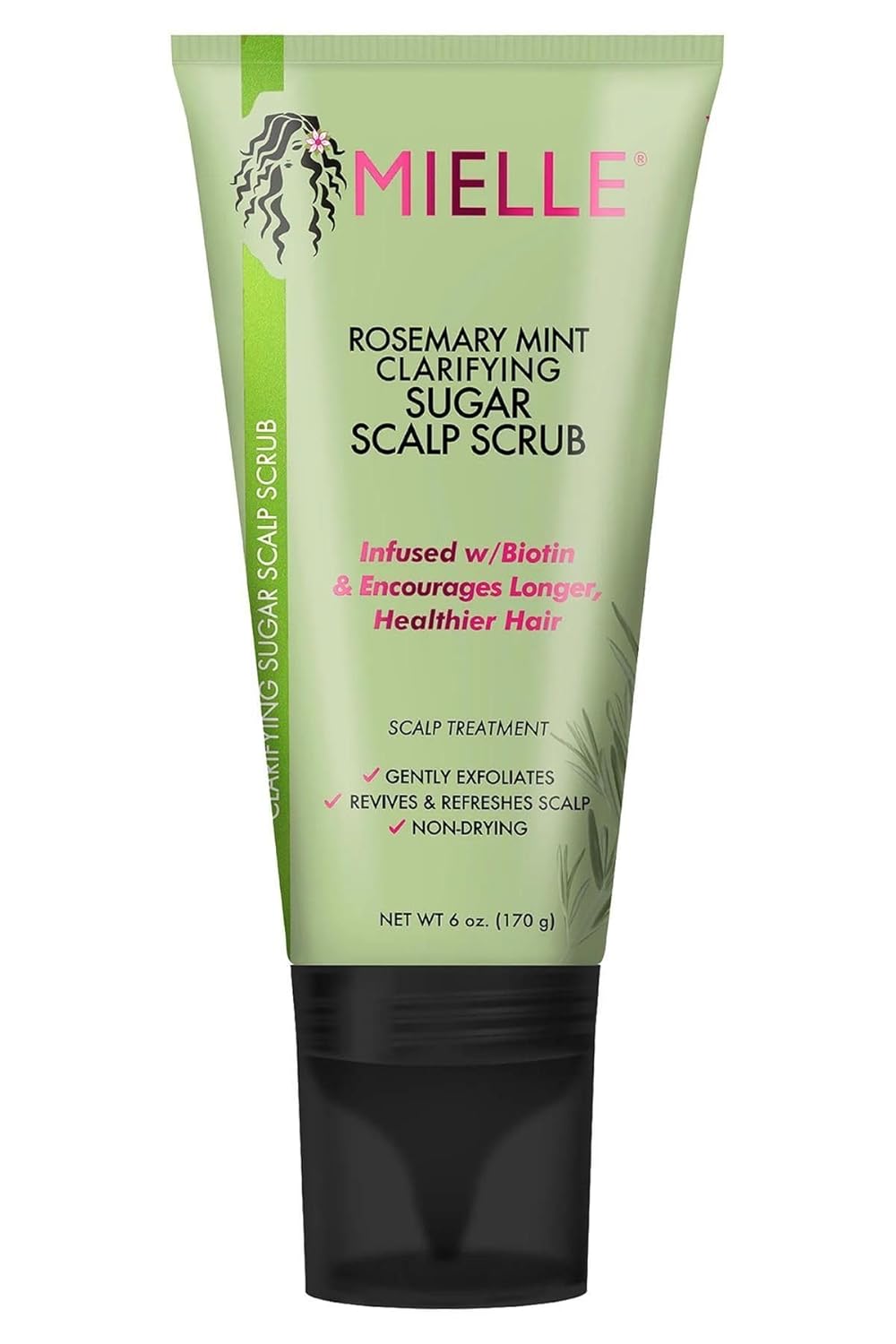 Mielle Organics Rosemary & Mint Sugar Exfoliating Scalp Scrub - Gentle Pre-Shampoo Dry Scalp Treatment for Oil & Product Buildup - Biotin Infused Non-Drying, Moisturizing Formula (6 Fl Oz)