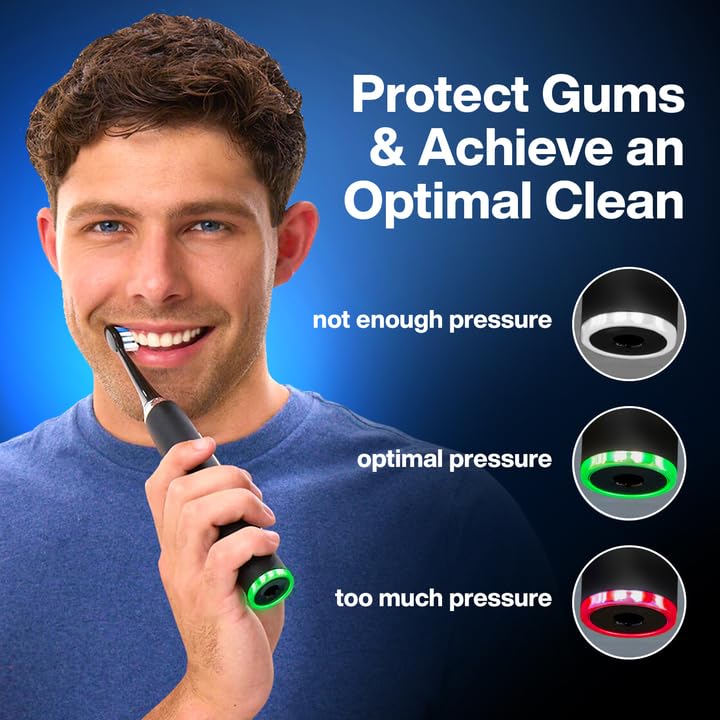 Aquasonic Clinical AQ Ultra-Whitening Smart Toothbrush with Pressure Sensor, LCD Screen & Battery Level Indicator - 2 Brush Heads & Hard Sell Travel Case