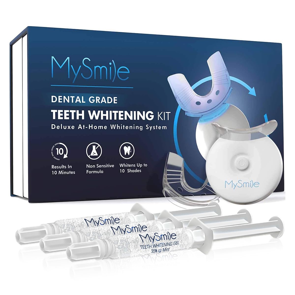 MySmile Teeth Whitening Kit with LED Light, 10 Min Fast Teeth Whitener with 3 x 35% Carbamide Peroxide Whitening Gel, Helps to Remove Stains from Coffee, Smoking, Wines, Soda, Food