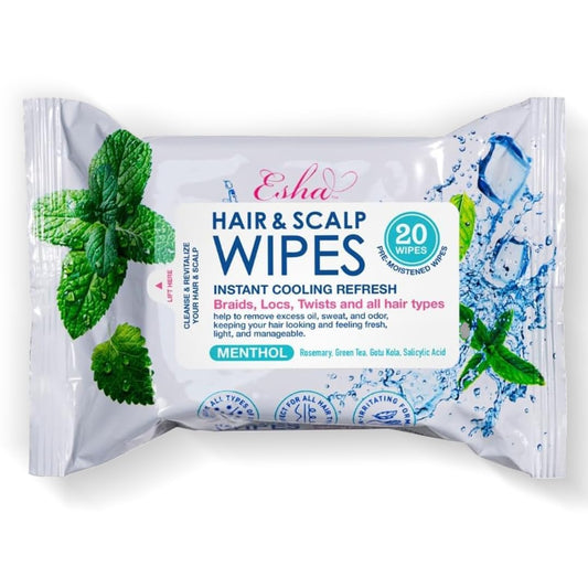 ESHA Hair & Scalp Wipes: Instant Cooling Refresh for Braids, Locs, Twists & All Hair Types - Stay Cool, Stylish, and Confident