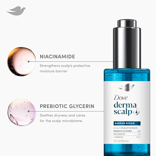 Dove Derma Scalp Dandruff Relief 3-in-1 Barrier Repair Serum 1 ct with Prebiotic Glycerin, Niacinamide and Vitamin E for Dandruff-Prone, Flaky, Dry Scalp 2 oz