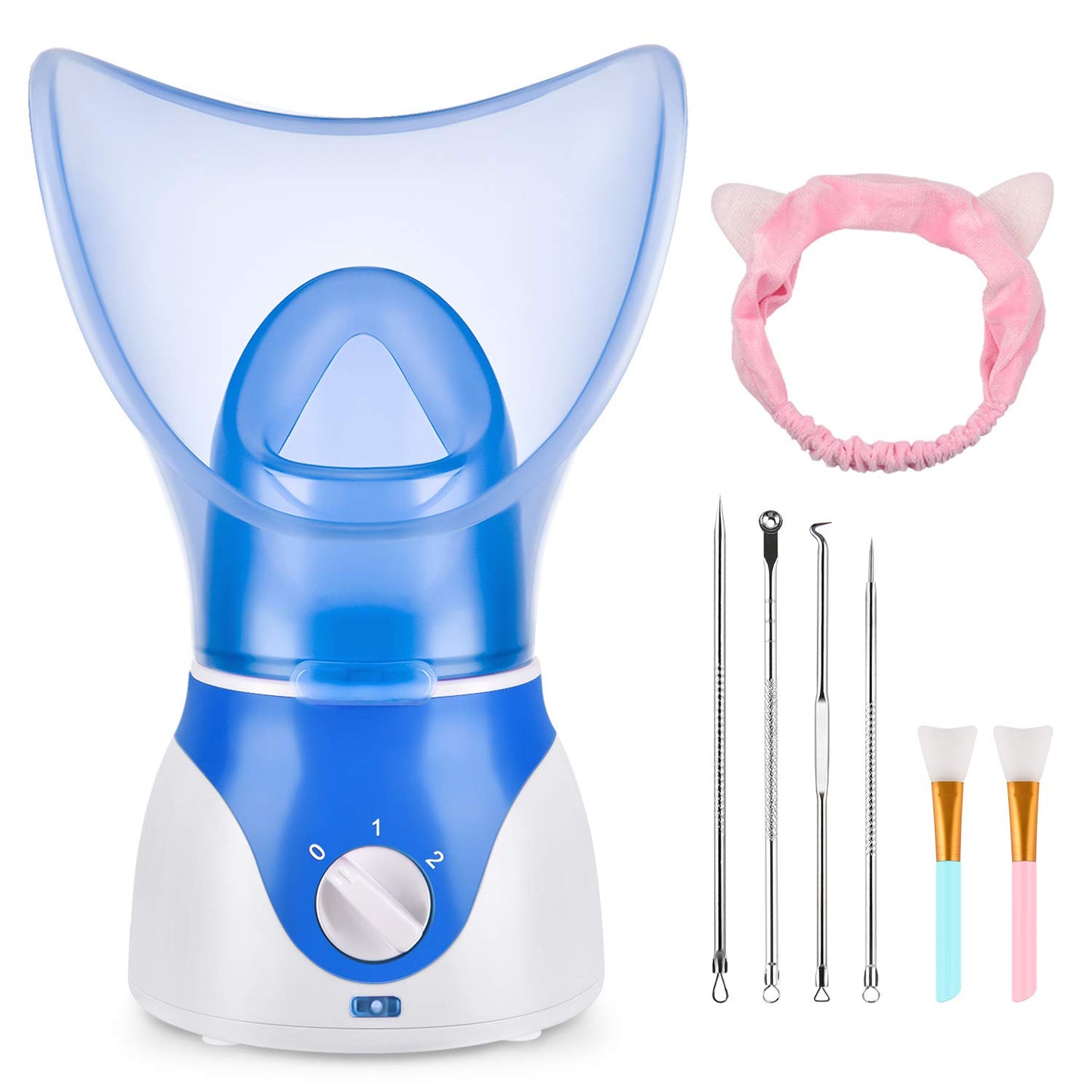 Face Steamer for Facial Deep Cleaning, Facial Steamer for Face, 2 Modes Facial Steamer for Unclogs Pores, Hydrating, Blue(Include Blackhead Remover Kit, Mask Brush, Headband)