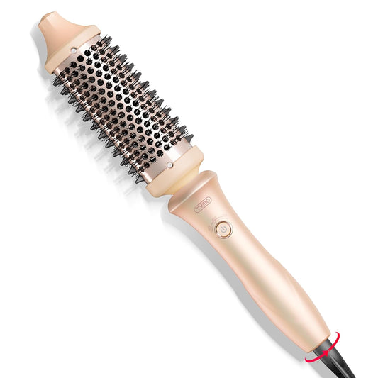 TYMO Thermal Brush Curling Brush - STYLUX 1.7 Inch Blowout Volumizer with Flexi-Fit for Hair Straightening, Heated Round Styler Tool, Hair Straightener and Curler 2 in 1, Dual Voltage, Pink