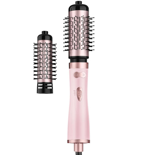 Rotating Hair Dryer Brush Ceramic, Blow Dryer Brush 2 Spin Brushes Set 1.5 Inch &2 Inch, One-Step Hot Air Brush Volumizer, Smooth, C-Curls|Pink