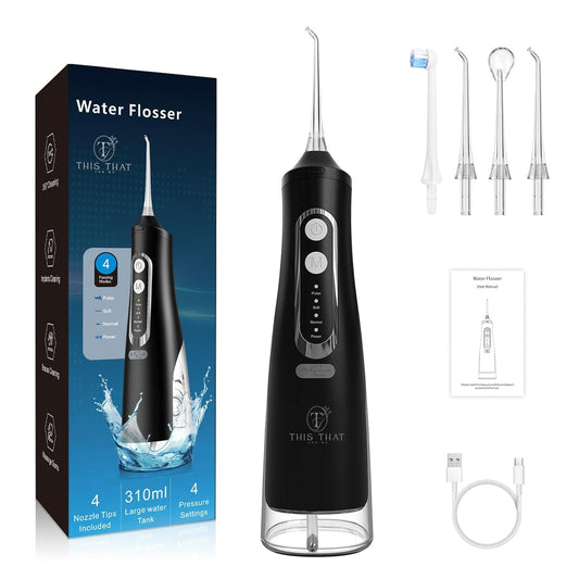 TTFM Electric Dental Water Flosser for Teeth Gums Braces, Dental Portable Oral Flosser, 4 Pressure Modes, 310ml Tank Capacity, Rechargeable IPX7 Waterproof Teeth Cleaner, Home Travel Waterflosser
