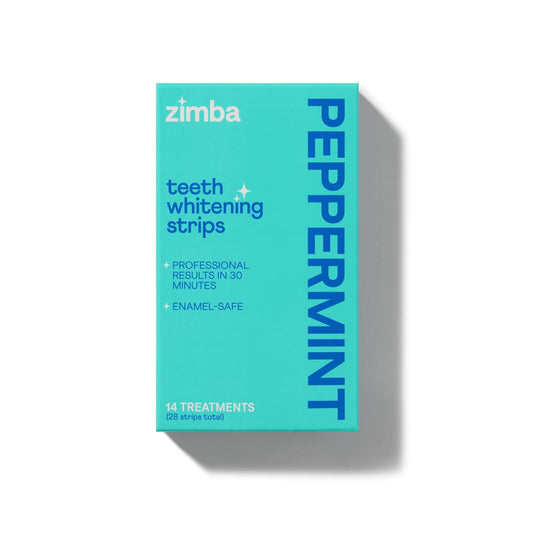 Zimba Peppermint Flavored Teeth Whitening Strips | Vegan, Enamel Safe Hydrogen Peroxide Teeth Whitener for Coffee, Wine, Tobacco, and Other Stains | 14 Day Treatment | Peppermint