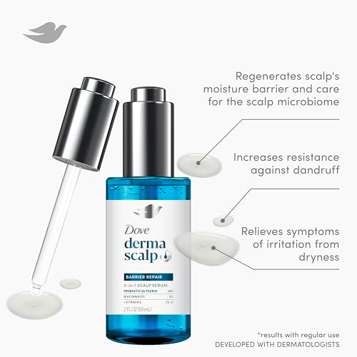 Dove Derma Scalp Dandruff Relief 3-in-1 Barrier Repair Serum 1 ct with Prebiotic Glycerin, Niacinamide and Vitamin E for Dandruff-Prone, Flaky, Dry Scalp 2 oz