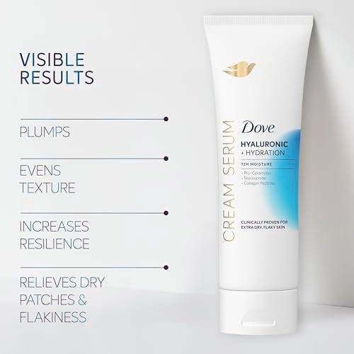 Dove Cream Serum Hyaluronic + Hydration for Extra Dry, Flaky Skin, with Pro-Ceramides, Niacinamide and Collagen Peptides Lotion, 8 oz