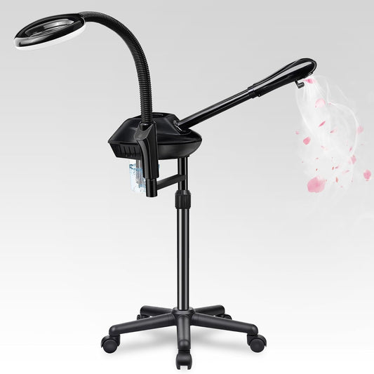 Facial Steamer for Ozone Humidifier Atomizer Attach 5× Magnifier and Light, Professional Face Steamer Clean Skin Firming Pores and Moisturizing Suitable for a Beauty, Spa, at Home