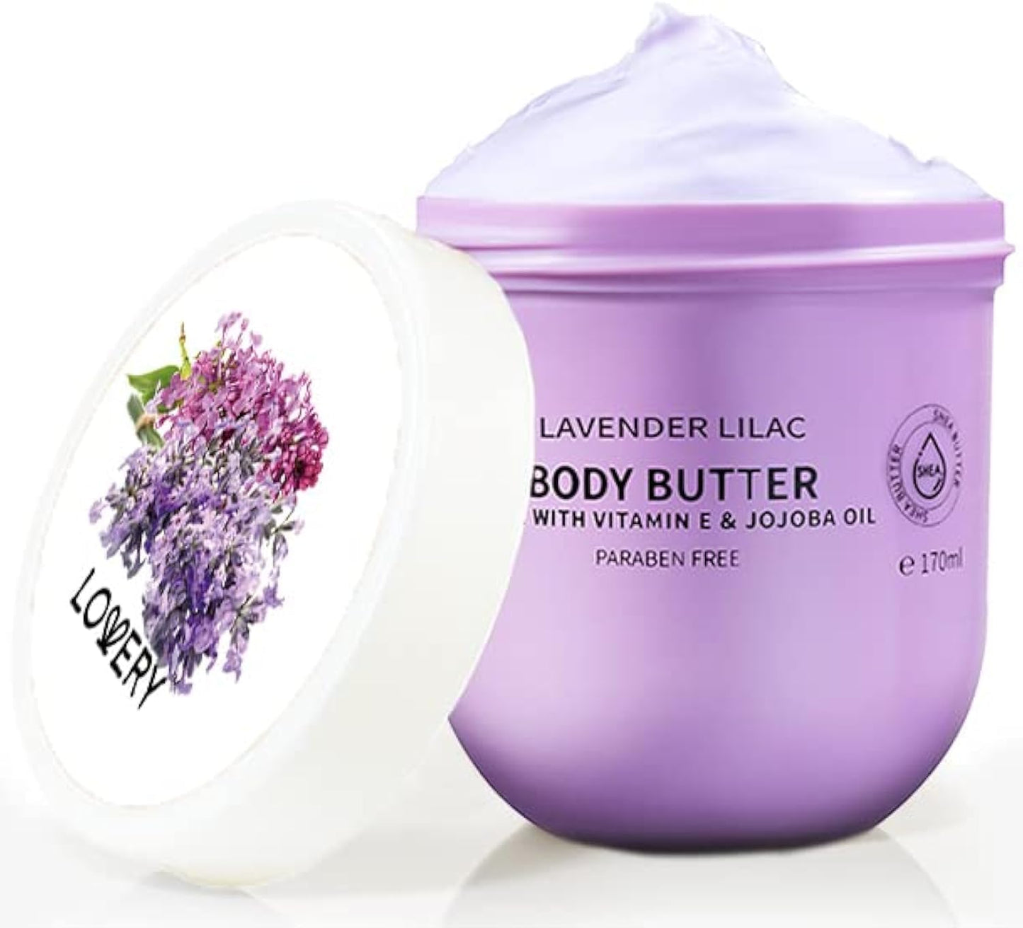 Lavender Lilac Body Butter - Shea Cream with Jojoba Oil & Vitamin E - Hydrating Natural Moisturizer for Hands - 5.74 Fl Oz