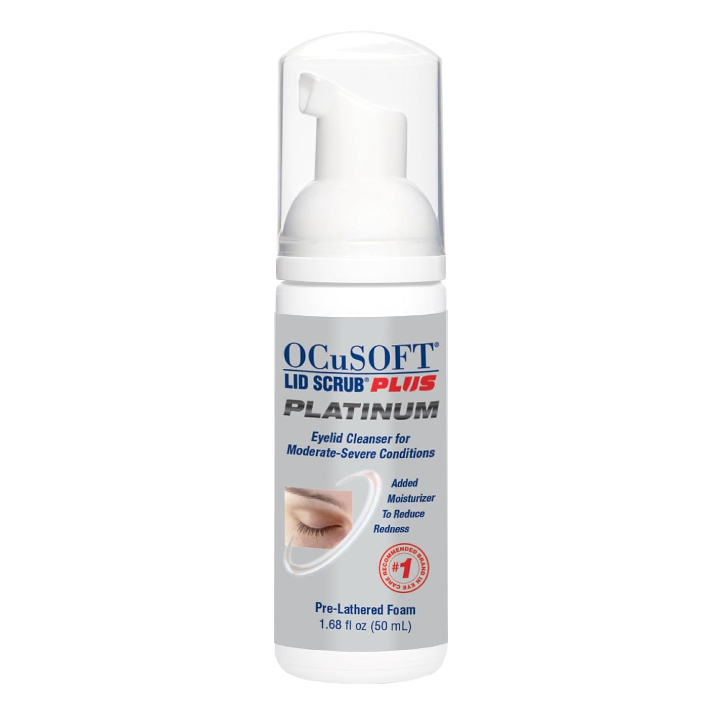 OCuSOFT Lid Scrub PLUS Platinum Extra Strength Foaming Eyelid Cleanser - Leave-On Eyelid & Eyelash Cleanser with Phytosphingosine to Remove Oil, Dirt & Makeup -1.68 fl oz
