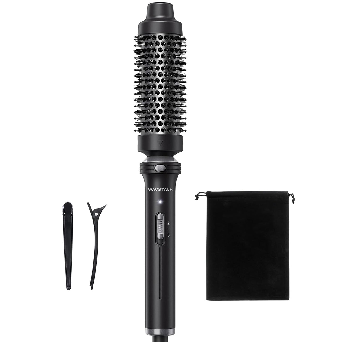 Wavytalk Thermal Brush, 1 1/2 inch Heated Round Brush with Detachable Head, Velvet Pouch and Dual Voltage for Travel, Easy to Create Blowout Look, Classic Black