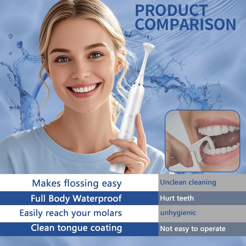 Electric Dental Flosser - 4 Speed Rechargeable Ultrasonic Electric Flossing with 50 Replacement Heads, Portable Teeth Cleaning Tool for Gentle Gum Care & Tongue Cleaning,Fit Men & Women