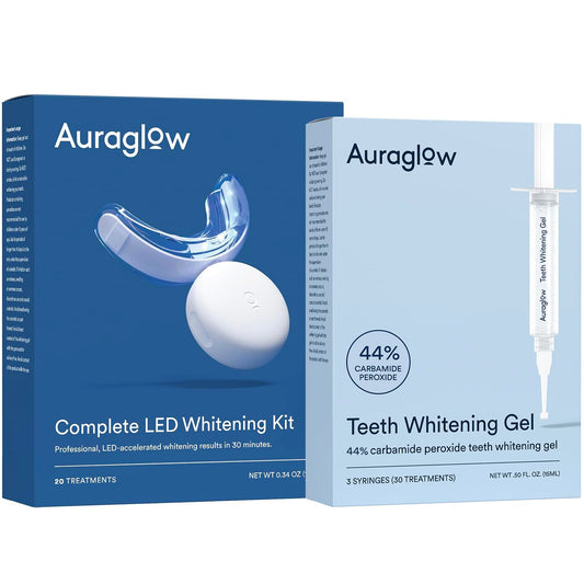 Auraglow Teeth Whitening Kit & 44% Teeth Whitening Gel Refill Pack