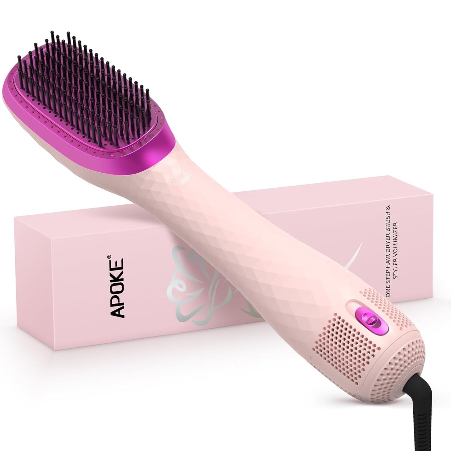 APOKE 3 in 1 Hair Dryer Brush Professional 1200W Powerful Ceramic Tourmaline 3 Heat/2 Speed Settings One Step Hair Dryer and Styler (Pink)