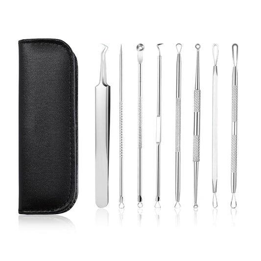 Blackhead Remover Tools,Upgrade 8 PCS Acne Needles,GERY Whitehead Removal Extractor Pimple Popper Kit, Professional Stainless Pimple Blemish and Pore Cleaner Set with Leather Package