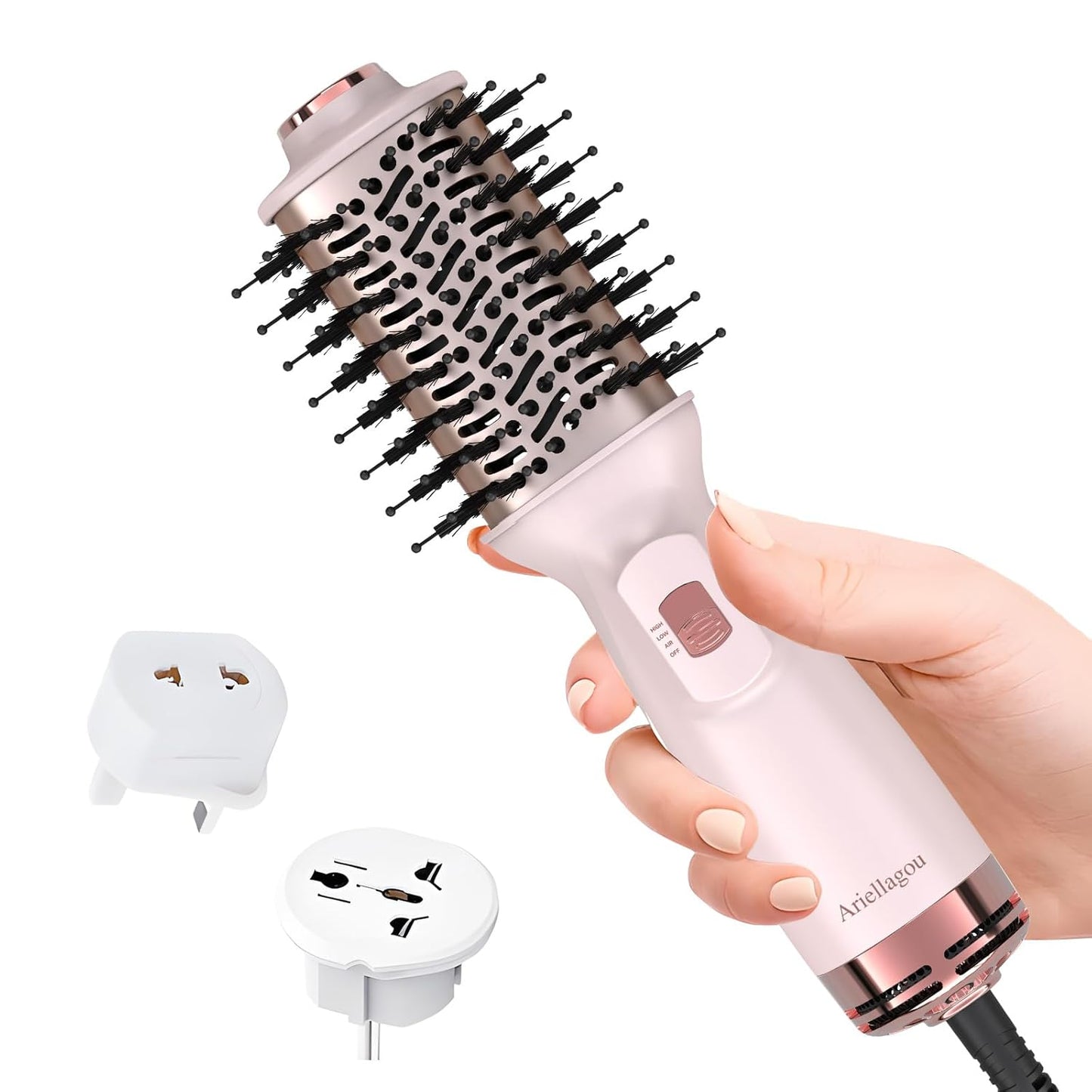 Dual Voltage Travel Hair Dryer Brush Mini Hot Air Brush with European Plug One Step Blow Dryer and Styler Volumizer for Home and Salon Use