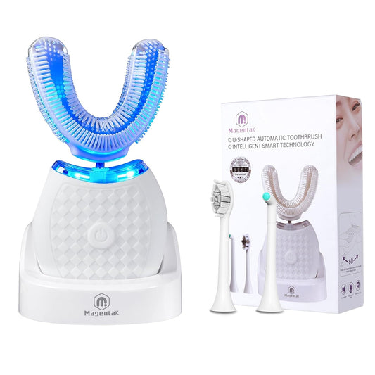 Electric Toothbrush for Adults, U Shaped Automatic Toothbrush for 360-degree Cleaning, 3 Modes for Whitening, Wireless Charging Kit for Travel or Home(White)