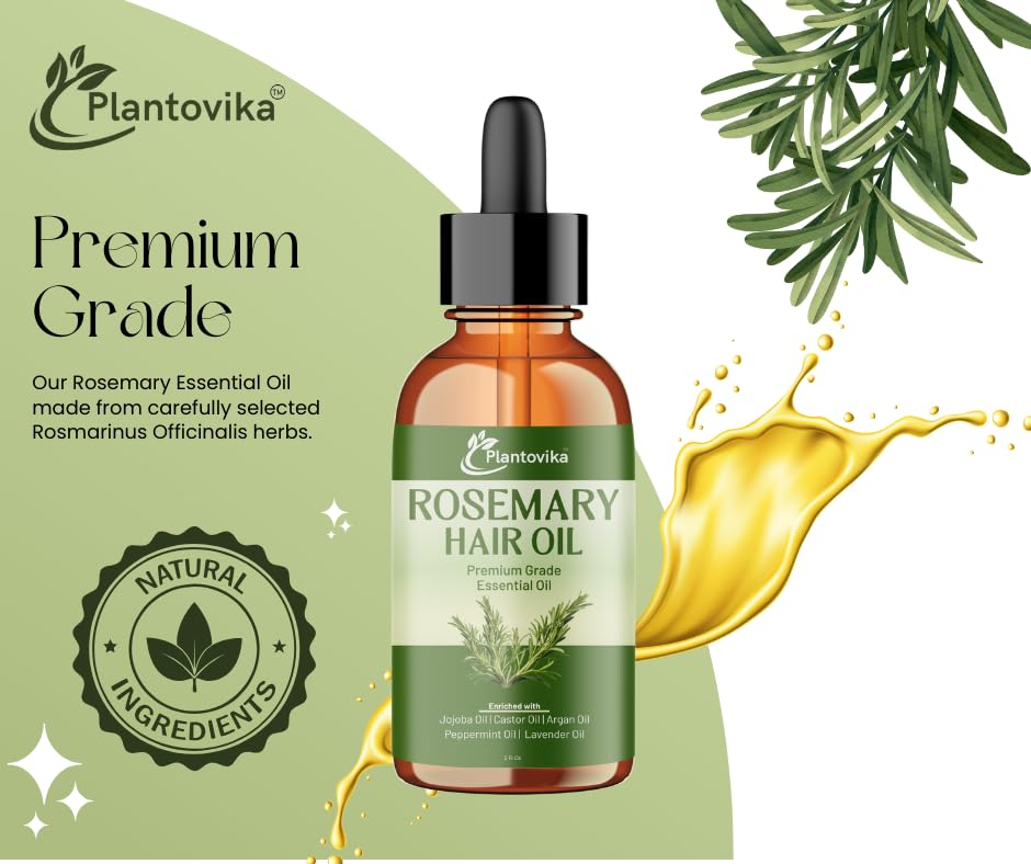 Rosemary Oil for Hair Growth, Enriched with Jojoba, Castor, Argan, Peppermint & Lavender Oils, Scalp & Hair Strengthening Treatment (2 Fl Oz)