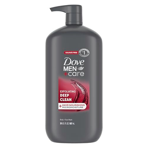 DOVE MEN + CARE Body and Face Wash Exfoliating Deep Clean for Men, with 24-Hour Nourishing Micromoisture Technology Body Wash, 30 oz