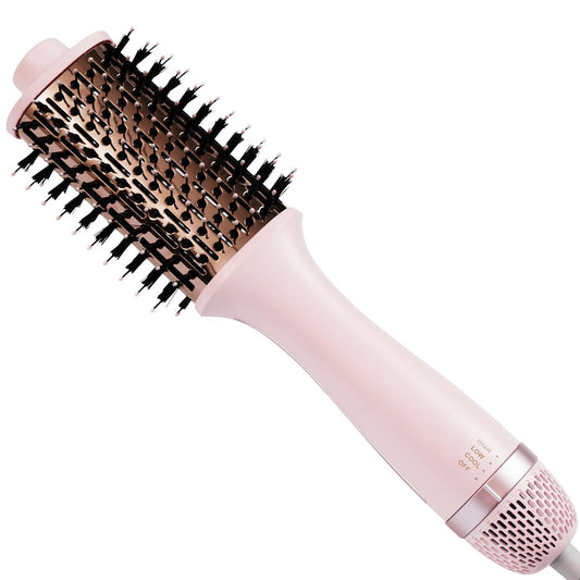 4.0 Ionic Hair Blow Dryer Brush-Lightweight 3X Faster Drying, 5-in-1 Blow Out Brush for More Shine, Curliness and Volume, Titanium Hot Hair Brush More Smooth, Anti-Frizz, Salon-Style Blowouts,Pink